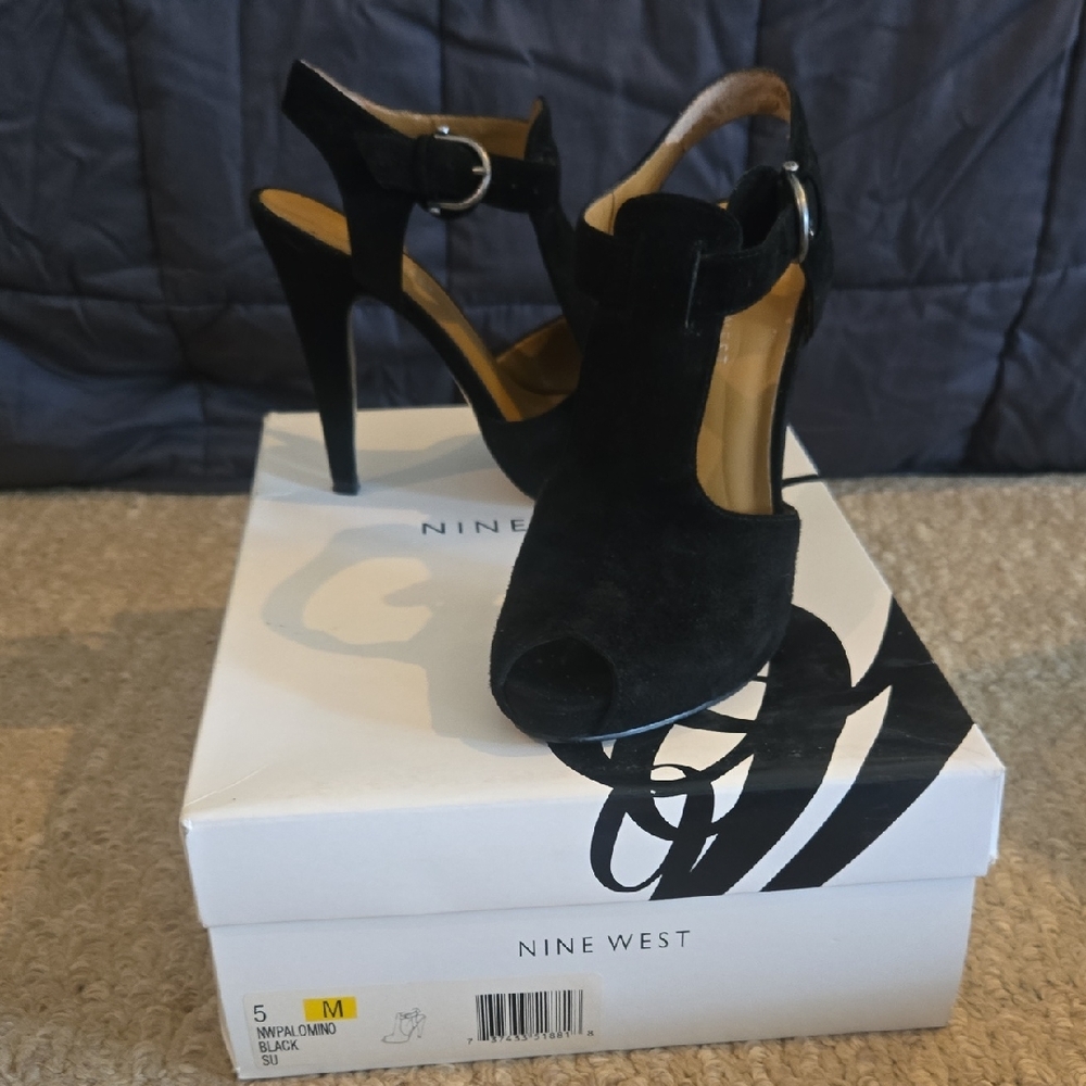 Nine West Black Suede Heels with Buckle